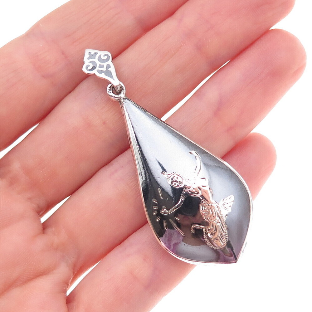 925 Sterling Silver Antique Art Deco Siam Niello Hindu Goddess Pendant